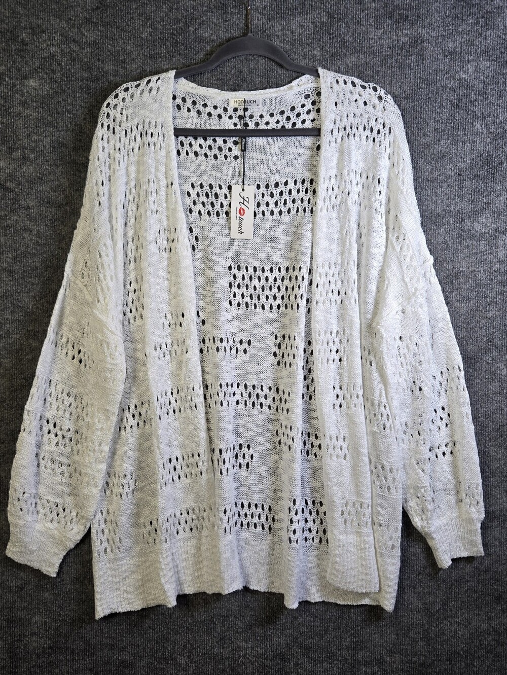 Hotouch Cardigan Womens M White Open Knit Drape Layering Festival Beach